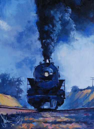 Painting titled "The power of steam." by Igor Shulman, Original Artwork, Oil