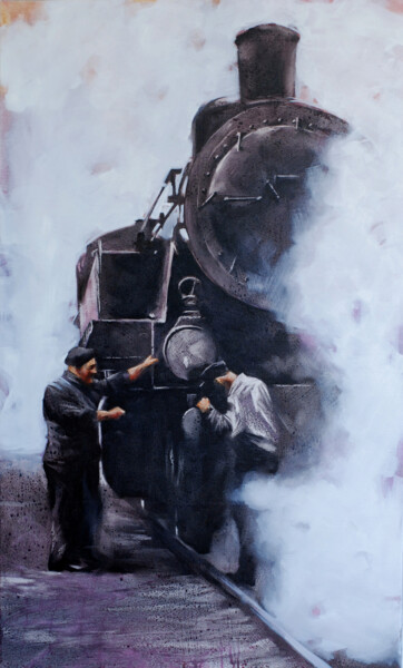 Schilderij getiteld "Project "Steam mach…" door Igor Shulman, Origineel Kunstwerk, Olie
