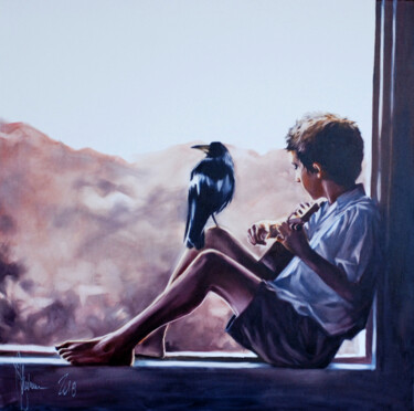 Painting titled "Boy with mandala." by Igor Shulman, Original Artwork, Oil