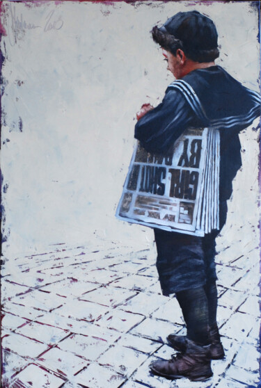 Schilderij getiteld "The seller of newsp…" door Igor Shulman, Origineel Kunstwerk, Olie