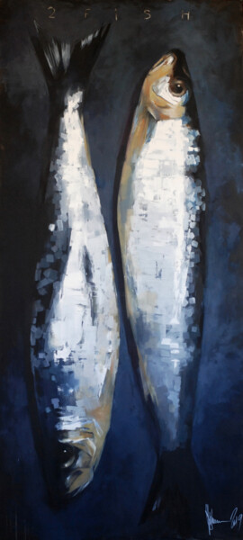 Pintura titulada "2 fish." por Igor Shulman, Obra de arte original, Oleo