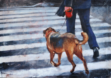 Painting titled "An unscheduled walk." by Igor Shulman, Original Artwork, Oil Mounted on Wood Stretcher frame