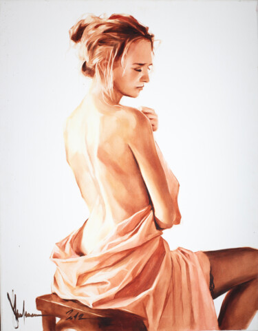 Painting titled "A modest girl." by Igor Shulman, Original Artwork, Oil