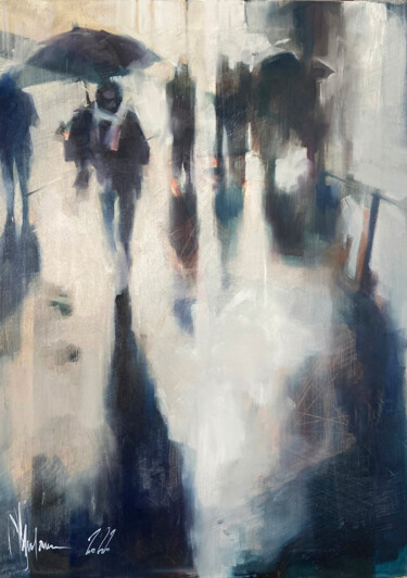 Painting titled "Rainy sketch." by Igor Shulman, Original Artwork, Oil Mounted on Wood Stretcher frame
