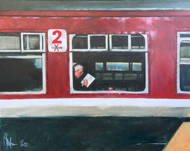 Painting titled "Non-smoking carriag…" by Igor Shulman, Original Artwork, Oil Mounted on Wood Stretcher frame