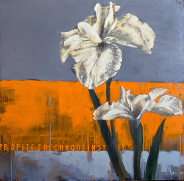 Malerei mit dem Titel "About of irises." von Igor Shulman, Original-Kunstwerk, Öl Auf Keilrahmen aus Holz montiert