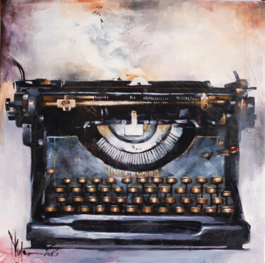 Painting titled "Old typwriter" by Igor Shulman, Original Artwork, Oil