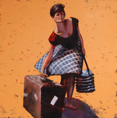 Peinture intitulée "Heavy suitcase" par Igor Shulman, Œuvre d'art originale, Huile