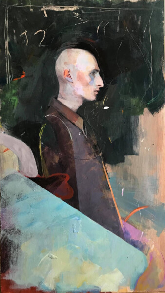 Painting titled "men on escalator" by Igor Skaletsky, Original Artwork, Acrylic