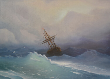 Картина под названием "Корабль в бушующем…" - Игорь Смирнов, Подлинное произведение искусства, Масло