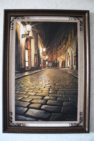 Картина под названием "Вечерняя улочка" - Игорь Сурков, Подлинное произведение искусства, Масло