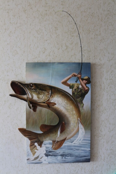 Ζωγραφική με τίτλο "Щука 3 D" από Игорь Сурков, Αυθεντικά έργα τέχνης, Λάδι