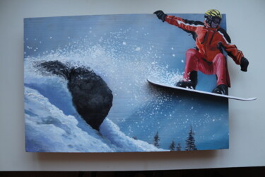 Картина под названием "Сноуборд 3D" - Игорь Сурков, Подлинное произведение искусства, Масло