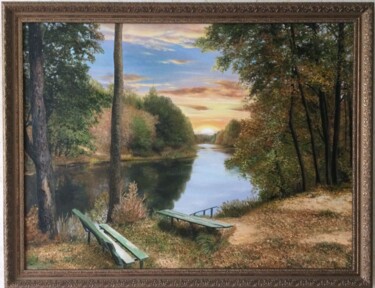 Картина под названием "Пейзаж у реки" - Игорь Сурков, Подлинное произведение искусства, Масло