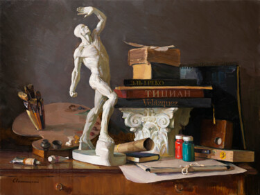 Painting titled "Academy" by Igor Sventitski, Original Artwork, Oil Mounted on Wood Stretcher frame