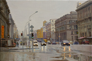 Картина под названием "Rainy city" - Igor Sventitski, Подлинное произведение искусства, Масло Установлен на Деревянная рама…