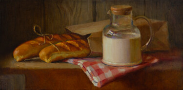 Painting titled "Warm bread" by Igor Sventitski, Original Artwork, Oil Mounted on Wood Stretcher frame