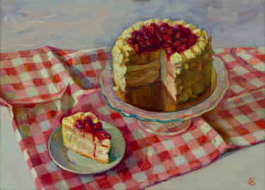 Painting titled ""Cake"" by Igor Sventitski, Original Artwork, Oil Mounted on Wood Stretcher frame