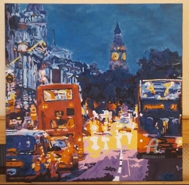 Картина под названием "Ночной Лондон" - Игорь Землянский, Подлинное произведение искусства, Масло