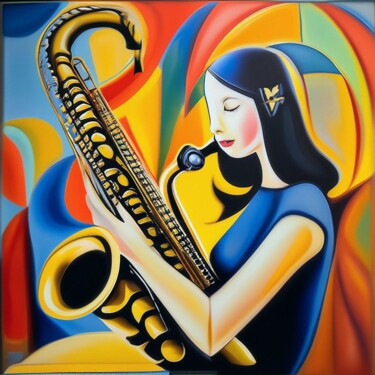 제목이 "Девушка на саксофоне"인 미술작품 Игорь Жильцов로, 원작, AI 생성 이미지
