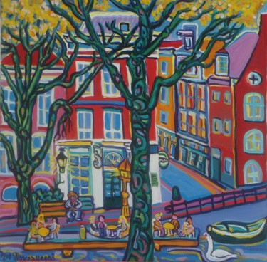 Painting titled "Amsterdam.le Café S…" by Igor Marceau, Original Artwork, Oil