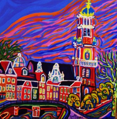 Peinture intitulée "Amsterdam,l'église…" par Igor Marceau, Œuvre d'art originale