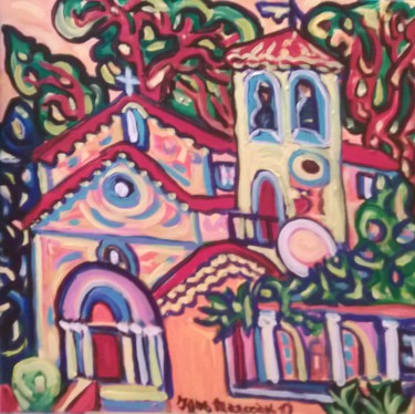 Malerei mit dem Titel "Castellaras, church." von Igor Marceau, Original-Kunstwerk, Öl