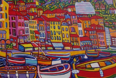 Malerei mit dem Titel "Le port de Villefra…" von Igor Marceau, Original-Kunstwerk, Acryl