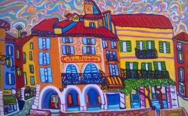 Schilderij getiteld "Valbonne ,la place…" door Igor Marceau, Origineel Kunstwerk, Acryl