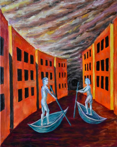Painting titled "Boat People III" by Igor Pozdnyakov, Original Artwork, Oil