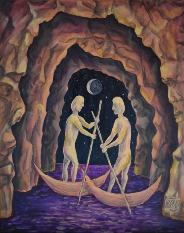 绘画 标题为“Boat People II” 由Igor Pozdnyakov, 原创艺术品, 油 安装在木质担架架上