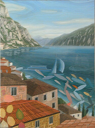 Painting titled "Limone sul Garda" by Igors Gengeris, Original Artwork, Oil