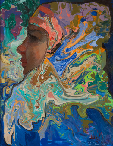 Картина под названием "женщина в цветном п…" - Игорь Семенихин, Подлинное произведение искусства