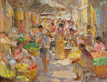 Painting titled "рынок в Дели" by Igor Semenikhin, Original Artwork