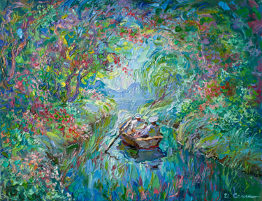 Painting titled "В лодке" by Igor Semenikhin, Original Artwork