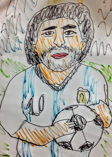 Dessin intitulée "Diego Maradona" par Iheb Gharbi, Œuvre d'art originale, Marqueur