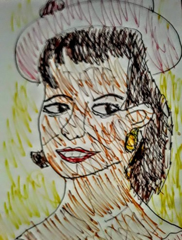 Drawing titled "Une belle femme" by Iheb Gharbi, Original Artwork, Marker