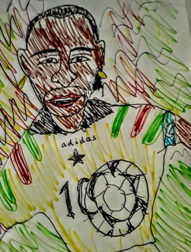 Drawing titled "Abedi Pelé" by Iheb Gharbi, Original Artwork, Marker