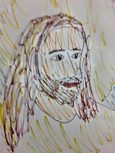Рисунок под названием "Jésus" - Iheb Gharbi, Подлинное произведение искусства, Маркер