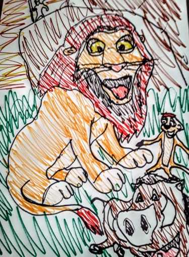 Drawing titled "Simba, Timon et Pum…" by Iheb Gharbi, Original Artwork, Marker