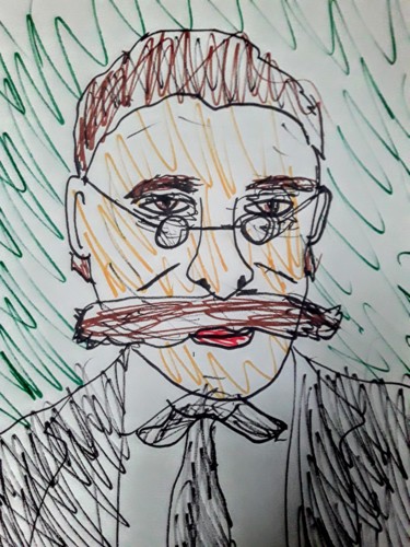 Drawing titled "Friedrich Nietzsche" by Iheb Gharbi, Original Artwork, Marker