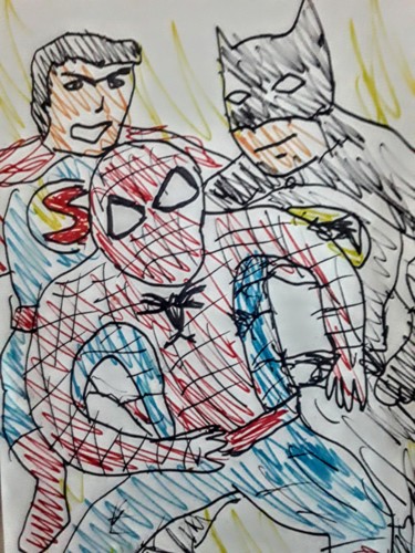 Dessin intitulée "Spiderman, Batman e…" par Iheb Gharbi, Œuvre d'art originale, Marqueur