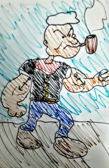 Disegno intitolato "Popeye" da Iheb Gharbi, Opera d'arte originale, Pennarello