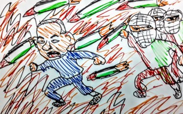 Drawing titled "Netanyahou face aux…" by Iheb Gharbi, Original Artwork, Marker