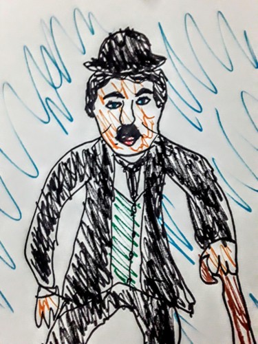 Drawing titled "Charlie Chaplin" by Iheb Gharbi, Original Artwork, Marker
