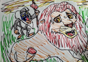 Dessin intitulée "Le Roi Lion - Simba…" par Iheb Gharbi, Œuvre d'art originale, Marqueur