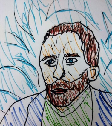 Dibujo titulada "Vincent Van Gogh" por Iheb Gharbi, Obra de arte original, Rotulador