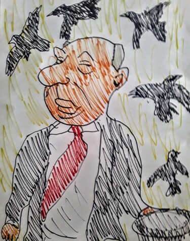 Drawing titled "Alfred Hitchcock" by Iheb Gharbi, Original Artwork, Marker
