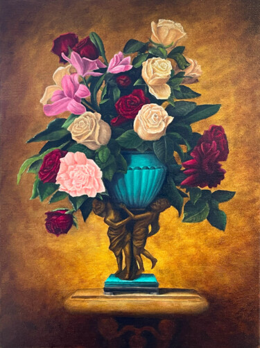 Malarstwo zatytułowany „Flowers in vase” autorstwa Ihor Filippenko, Oryginalna praca, Olej