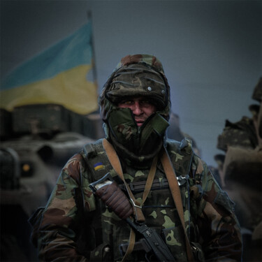 Artes digitais intitulada "Ukrainian soldier" por Ihor Liutkevych, Obras de arte originais, Foto Montagem